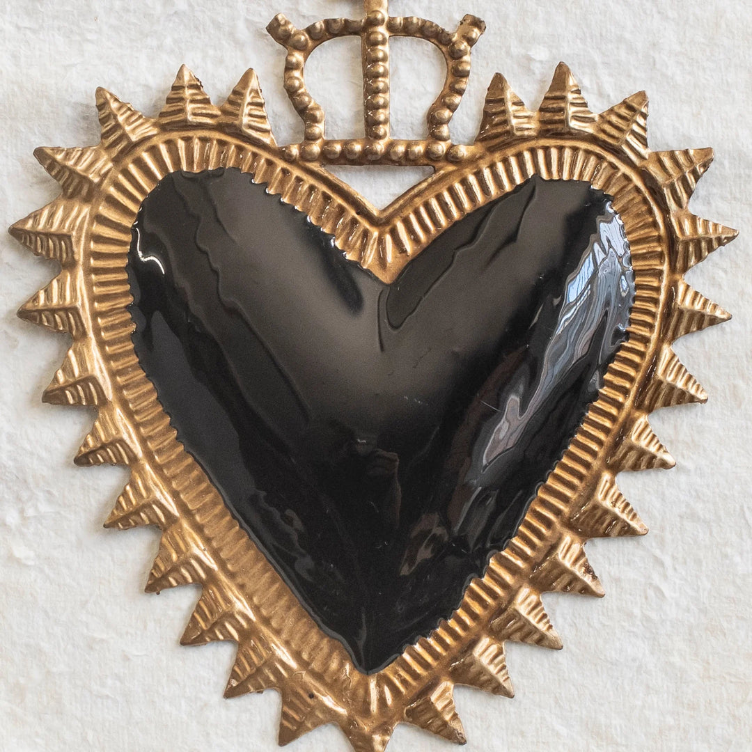 Milagro Black Heart with Crown Ornament