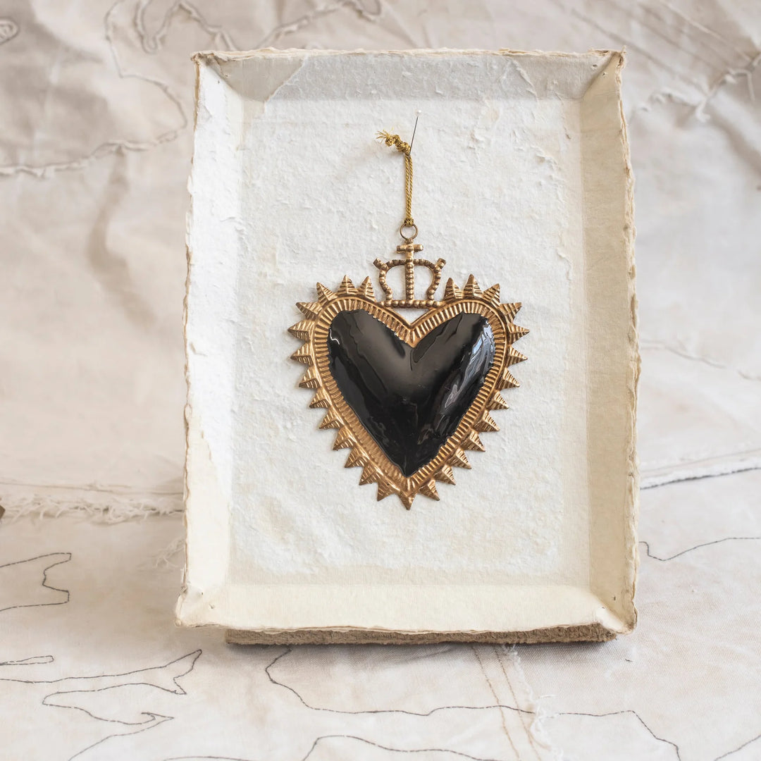 Milagro Black Heart with Crown Ornament