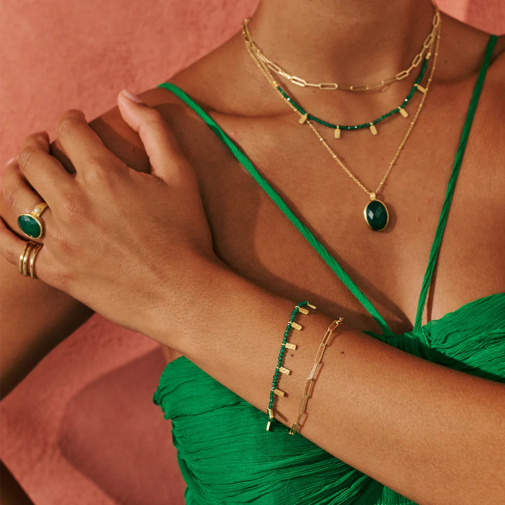 Green Onyx Pendant Necklace | Matt 18K Yellow Gold Plate