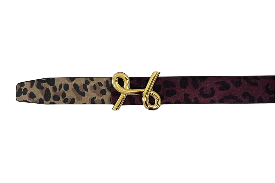 L'ora Pamela Beige Leopard Revesible Leather Belt
