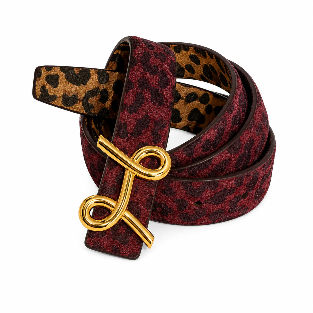 L'ora Pamela Beige Leopard Revesible Leather Belt