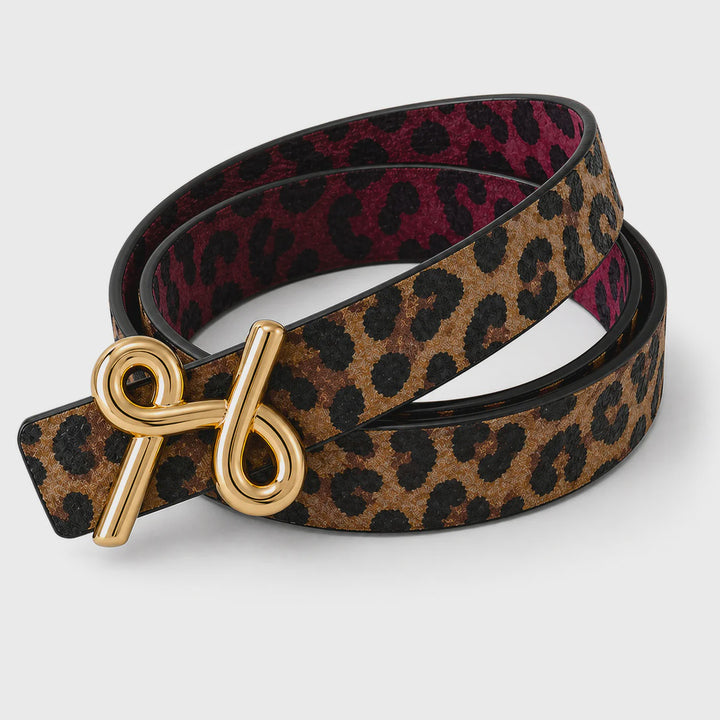 L'ora Pamela Beige Leopard Revesible Leather Belt