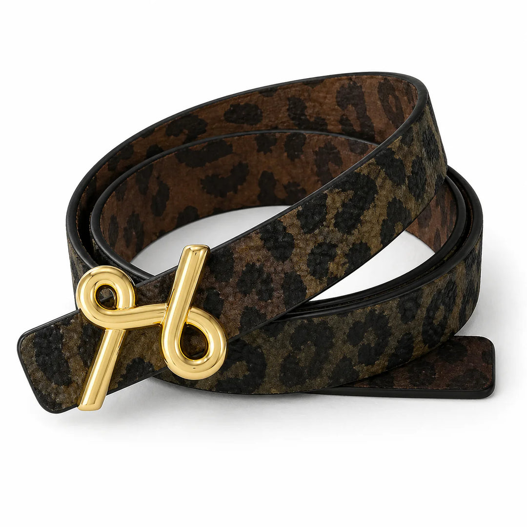 L'ora Pamela Tan Leopard Revesible Leather Belt