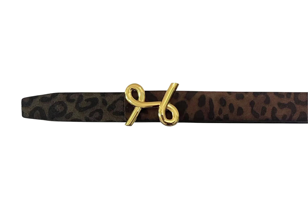 L'ora Pamela Tan Leopard Revesible Leather Belt