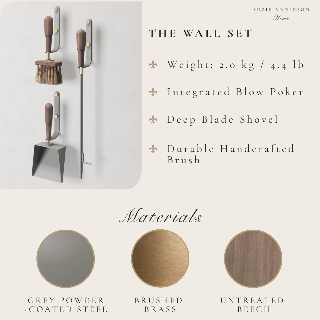 Eldvarm Emma 3-Piece Wall-Mounted Fire Tool Set | Paris Grey