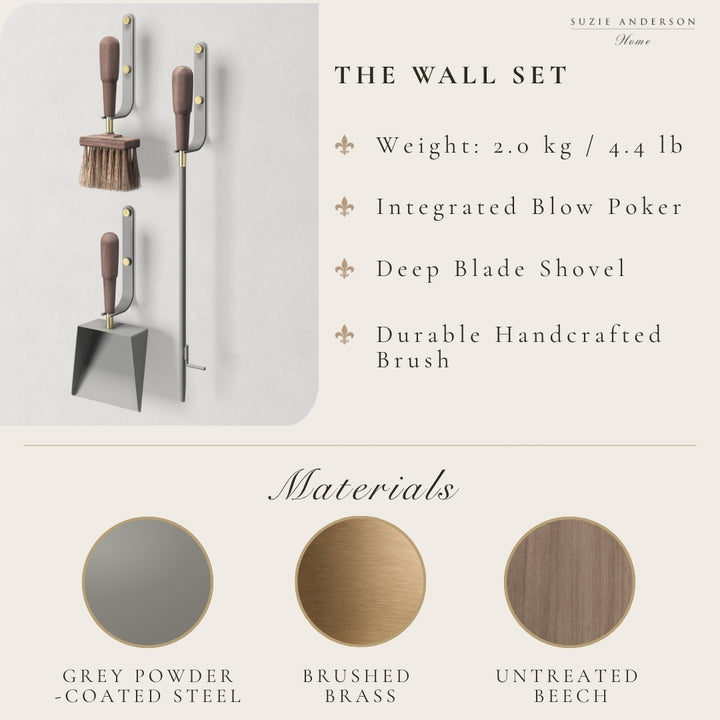 Eldvarm Emma 3-Piece Wall-Mounted Fire Tool Set | Paris Grey