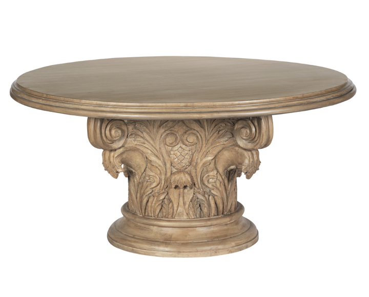 Renaissance Round Pedestal Dining Table CUSTOM | Aged Mango Wood | Mud Grey | 200cm Diameter
