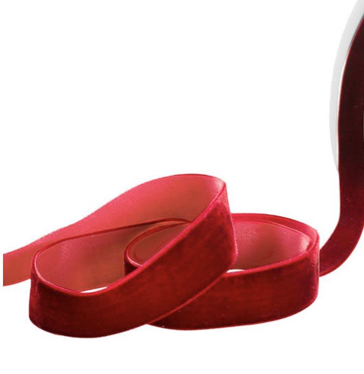 Ribbon Premium Plush Velvet Woven Edge | Red (25mmx20m)