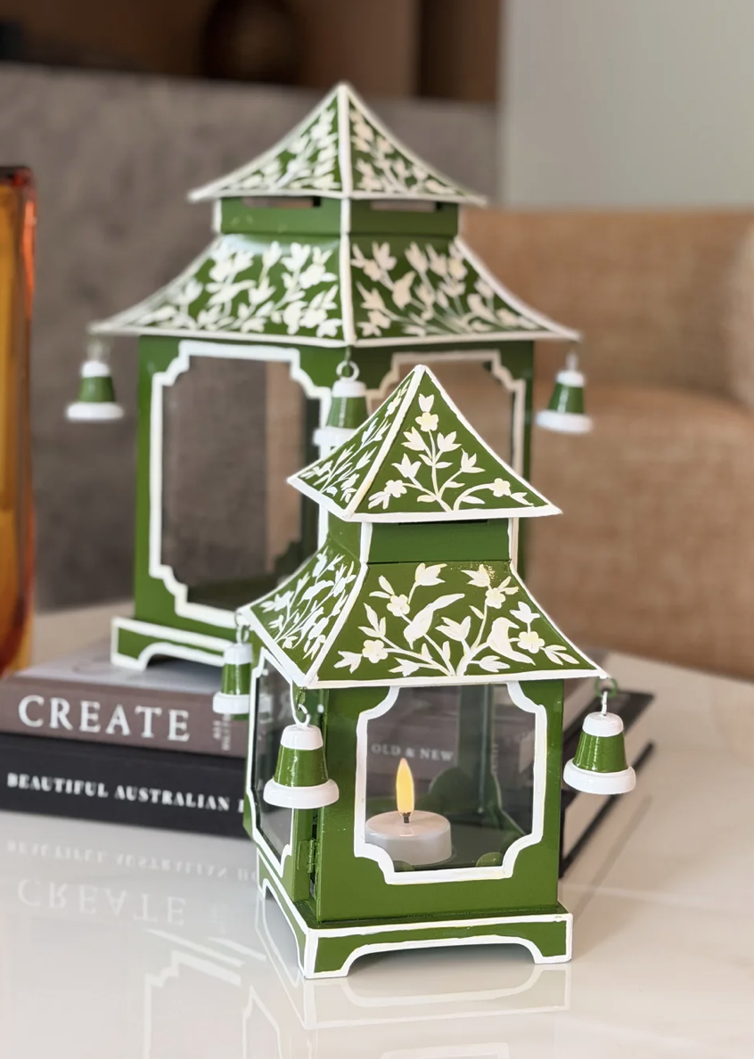 Green Pattern Mini Pagoda Lantern | 24x14cm
