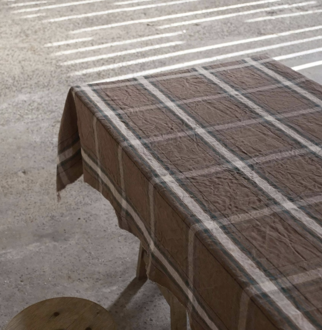 Rowan Check Linen Multi-Purpose Throw / Scarf / Curtain / Tablecloth | 140 × 325 cm