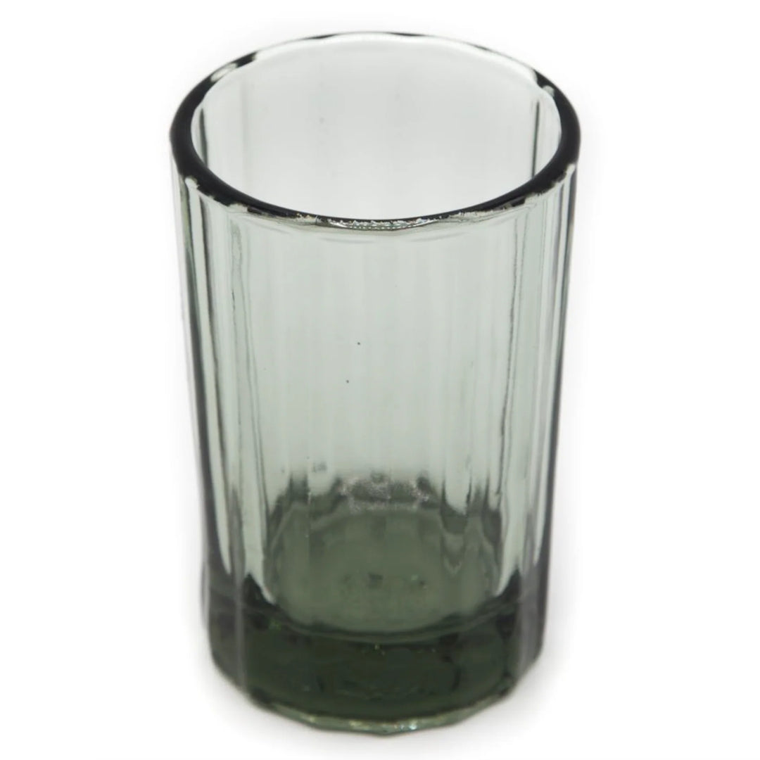 Reed Water Glass | Hand Pressed Recycled Glass | Smokey Green