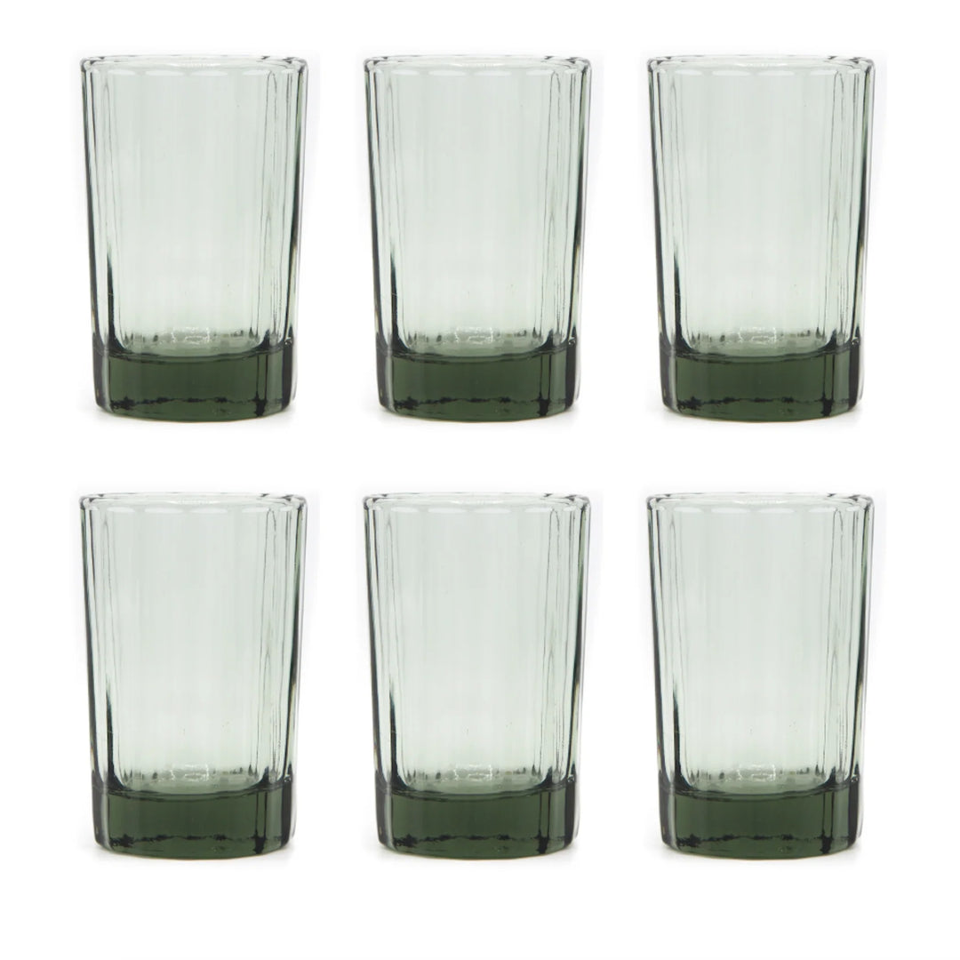 Reed Water Glass | Hand Pressed Recycled Glass | Smokey Green