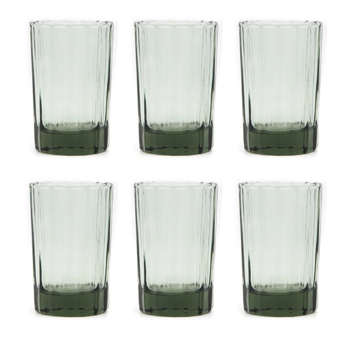Reed Water Glass | Hand Pressed Recycled Glass | Smokey Green