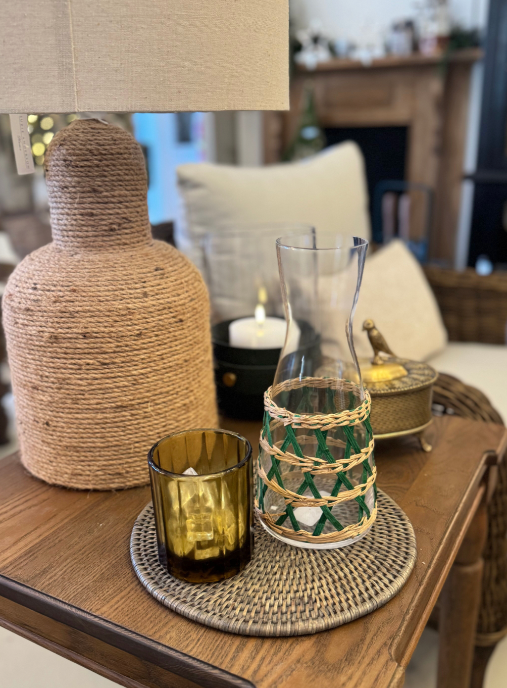 Glass & Rattan Carafe Congo Green