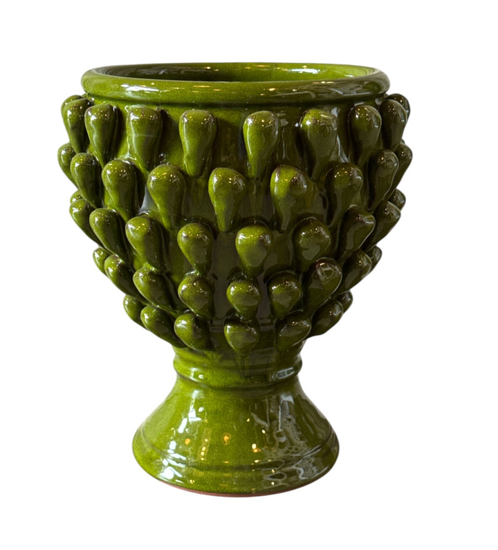 Hobnail Trim Pedestal Planter | Portuguese Green | Medium  | Indoor Pick up only