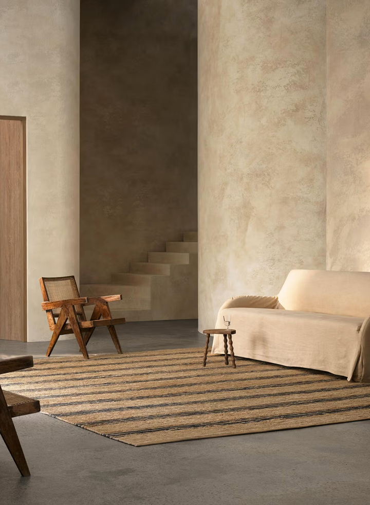 Armadillo | Ticking Stripe River Rug | Natural & Indigo Jute