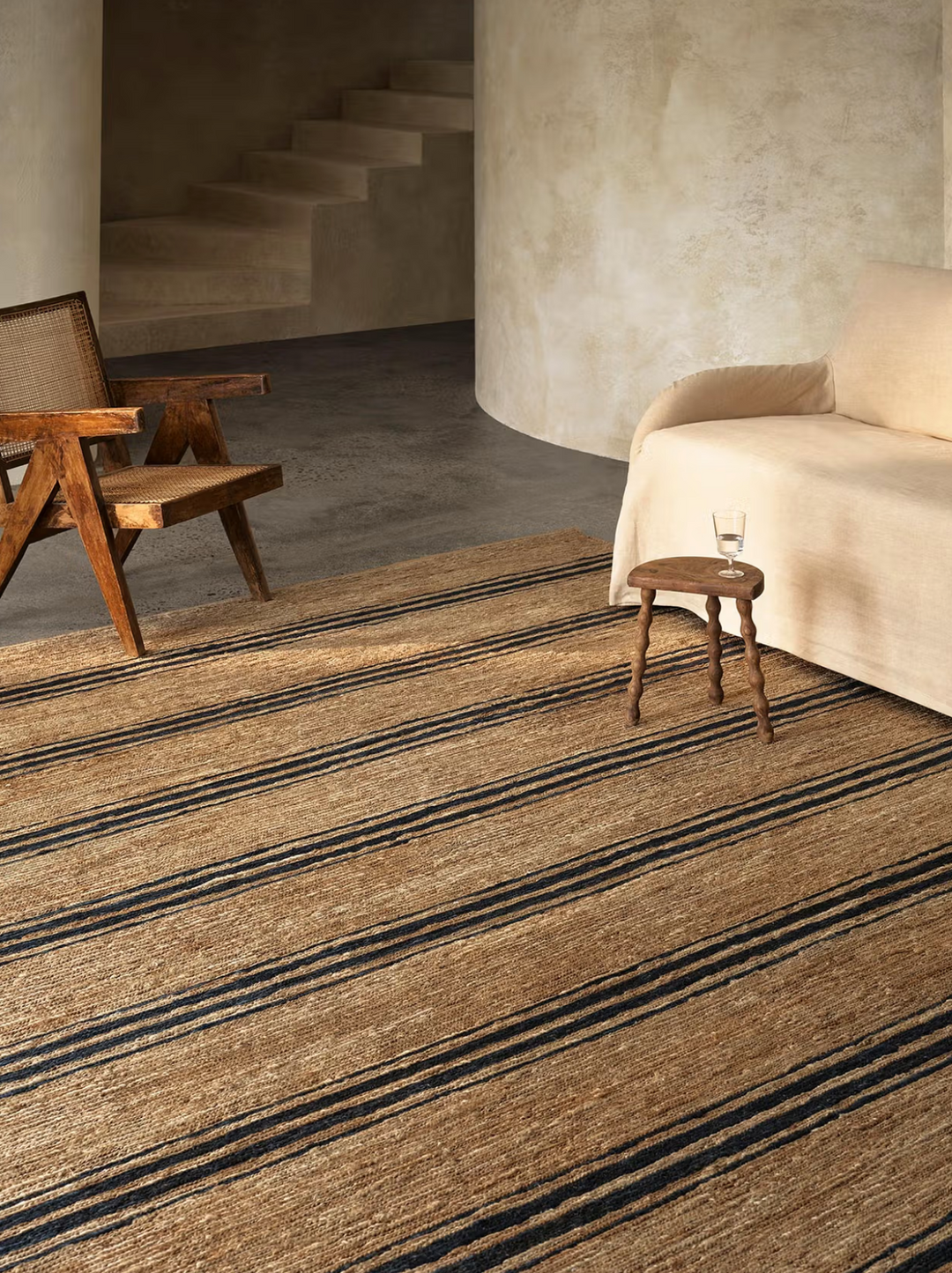 Armadillo | Ticking Stripe River Rug | Natural & Indigo Jute