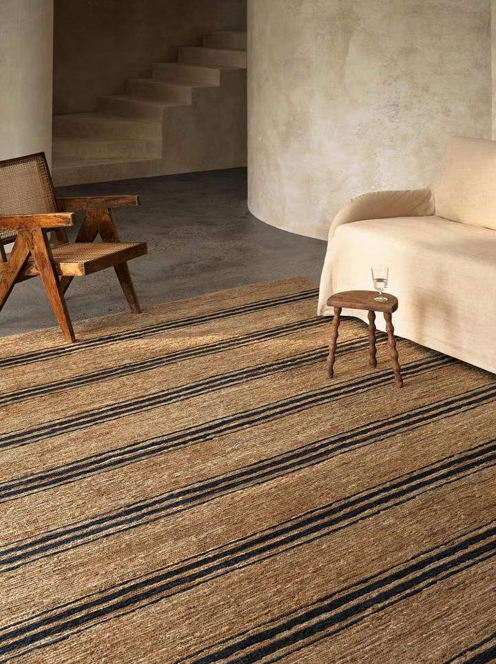 Armadillo | Ticking Stripe River Rug | Natural & Indigo Jute