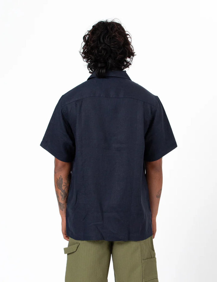 Simple | Cuban Linen Short Sleeve Shirt | Navy