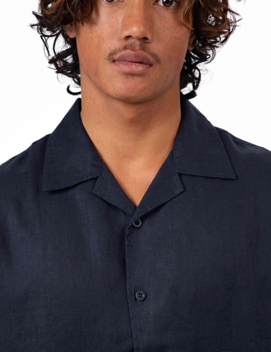 Simple | Linen Short Sleeve Cuban Shirt | Navy