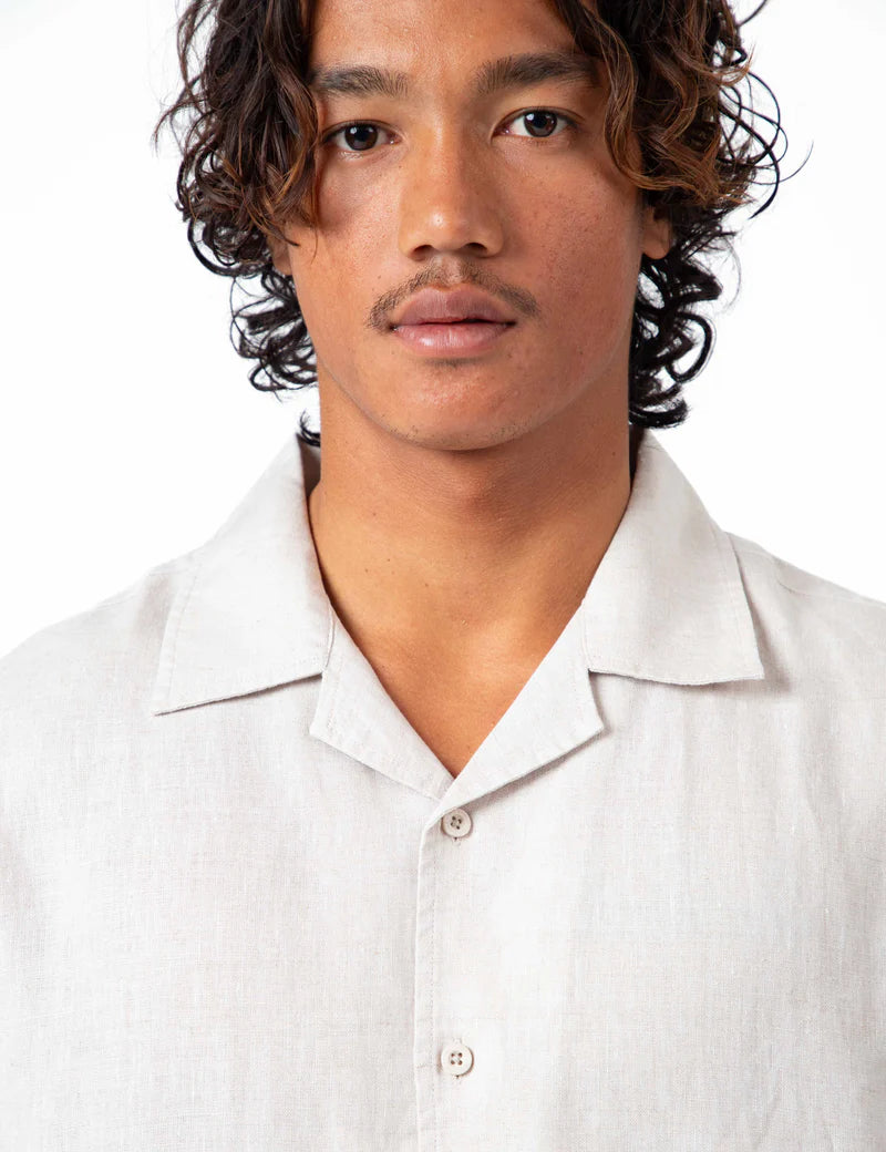 Simple | Linen Short Sleeve Cuban Shirt | Natural