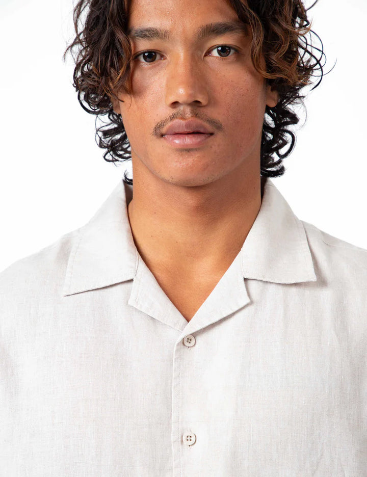 Simple | Linen Short Sleeve Cuban Shirt | Natural