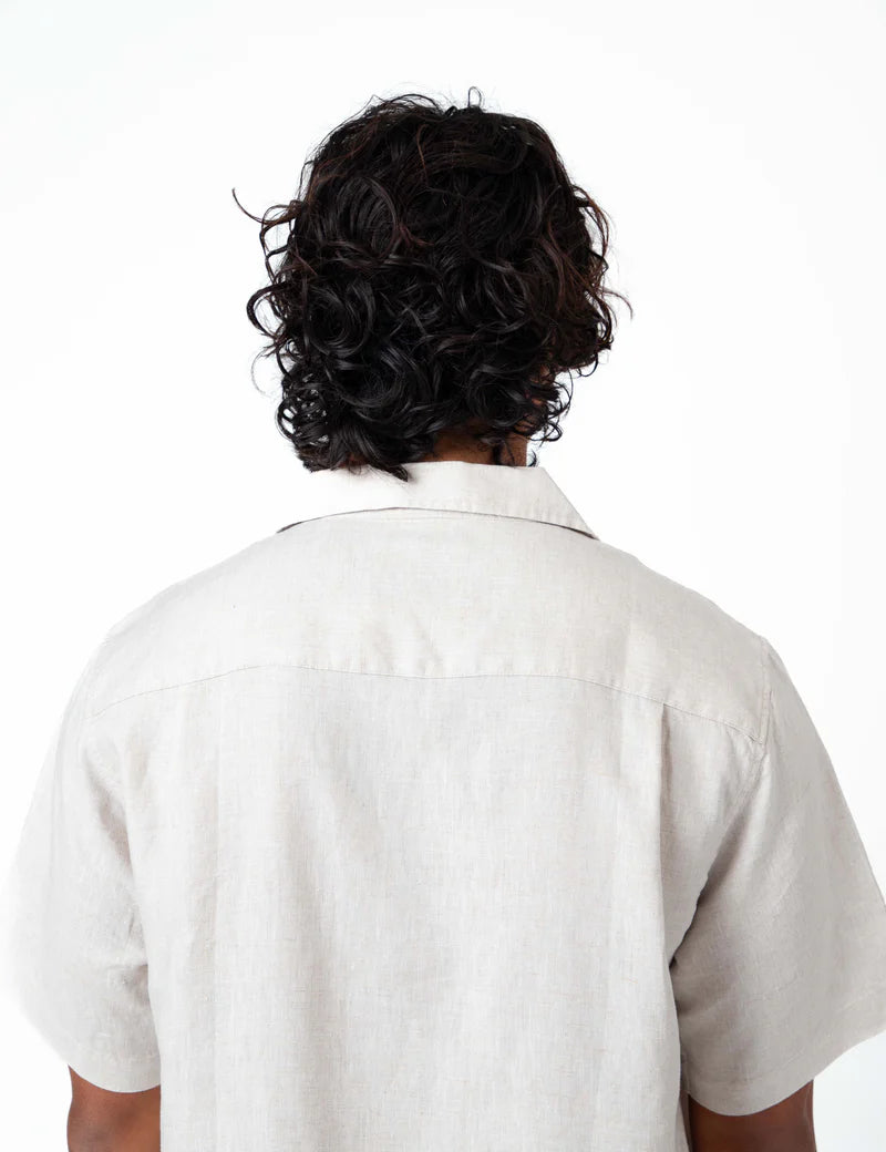 Simple | Linen Short Sleeve Cuban Shirt | Natural