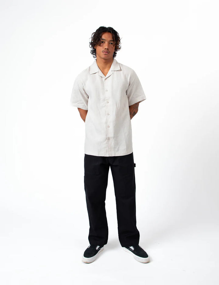 Simple | Linen Short Sleeve Cuban Shirt | Natural