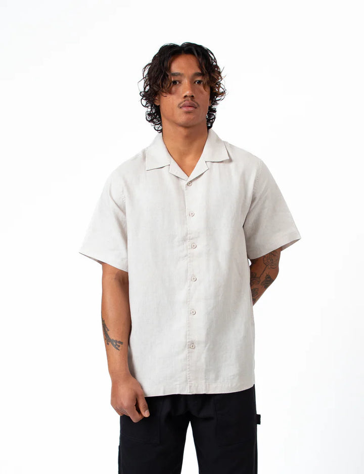 Simple | Linen Short Sleeve Cuban Shirt | Natural