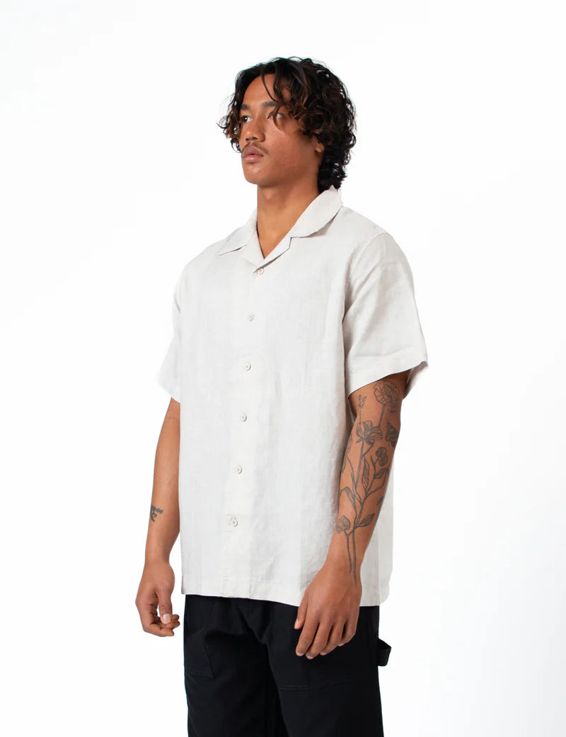 Simple | Linen Short Sleeve Cuban Shirt | Natural