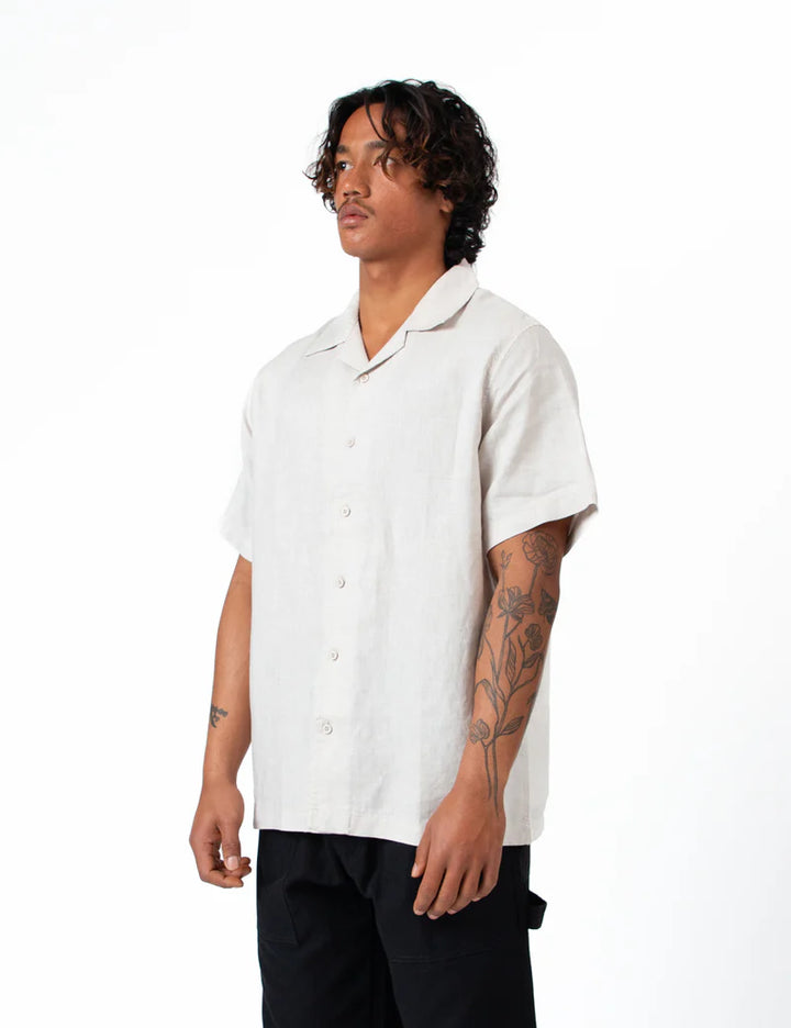 Simple | Linen Short Sleeve Cuban Shirt | Natural