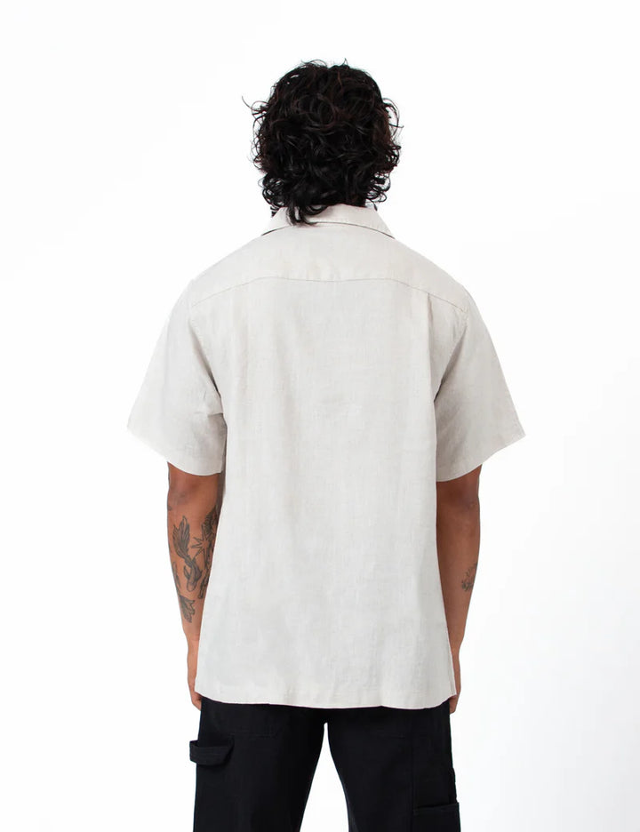 Simple | Linen Short Sleeve Cuban Shirt | Natural