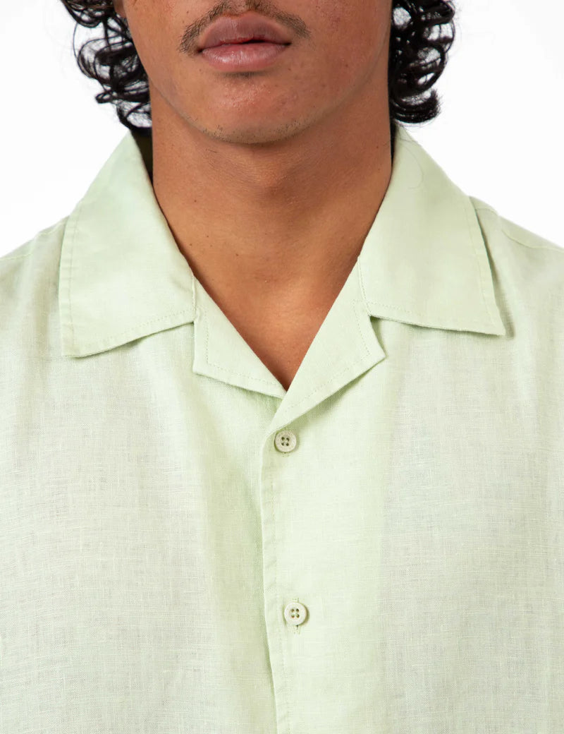 Simple | Cuban Linen Short Sleeve Shirt | Fog Green