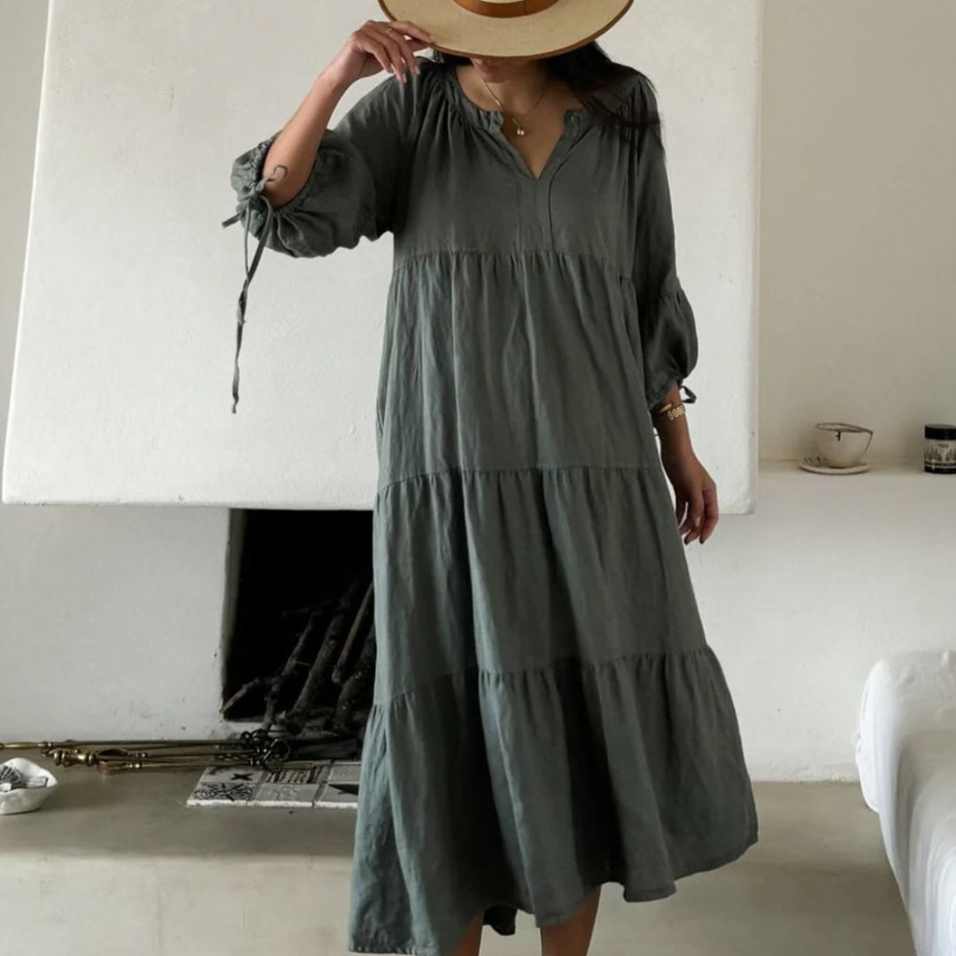 Bypias | Summer Day Linen Dress | Camo (BOWRAL)