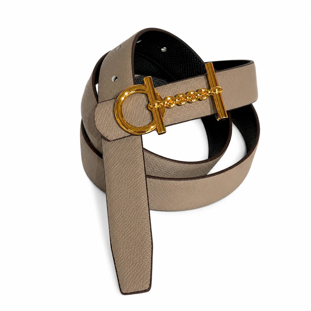 L'ora Tori Pebbled Leather Belt | Taupe/Black