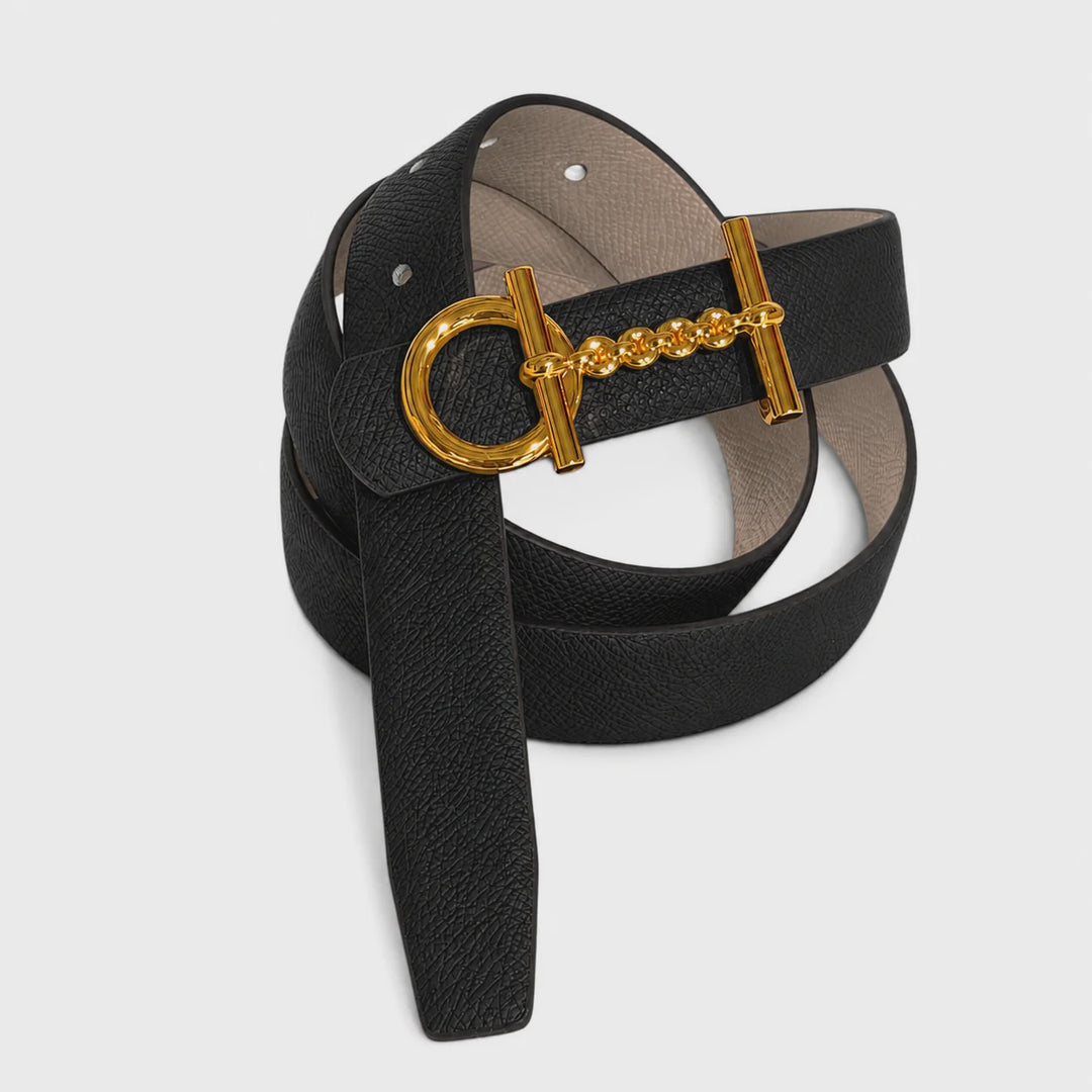 L'ora Tori Pebbled Leather Belt | Taupe/Black