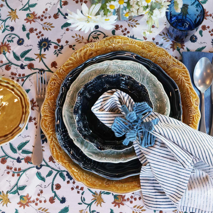 Samode Ochre Blue/Green Cotton Tablecloth | 170 x 350cm
