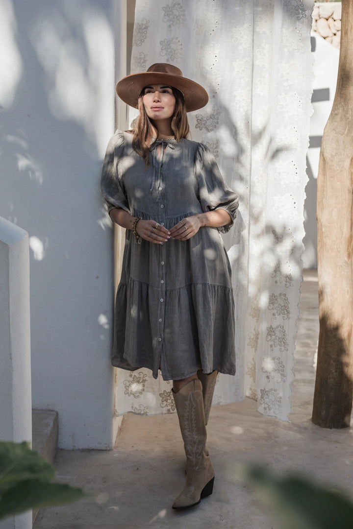 Bypias | Thalia Linen Midi Dress | Taupe