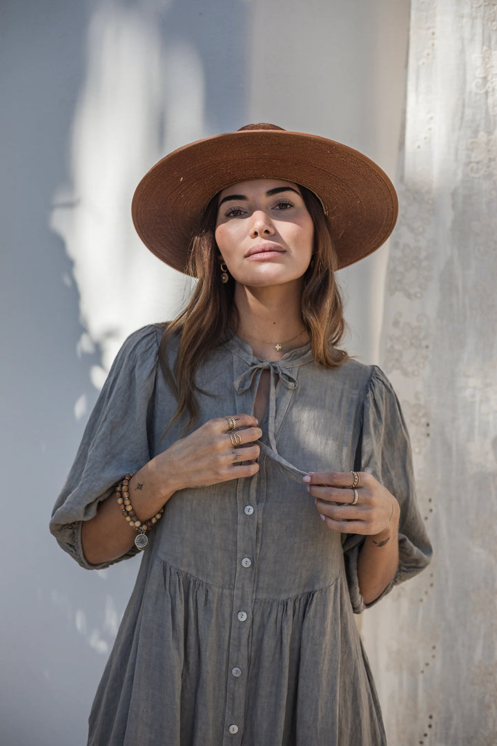 Bypias | Thalia Linen Midi Dress | Taupe