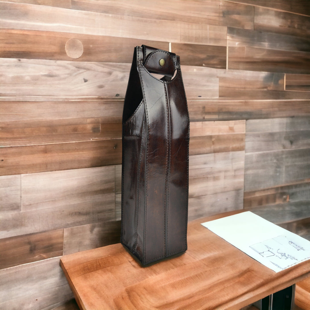 Leather Single Wine Carry Bag | Dark Brown
