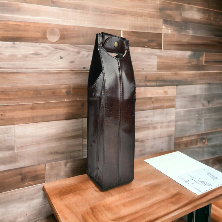 Leather Single Wine Carry Bag | Dark Brown