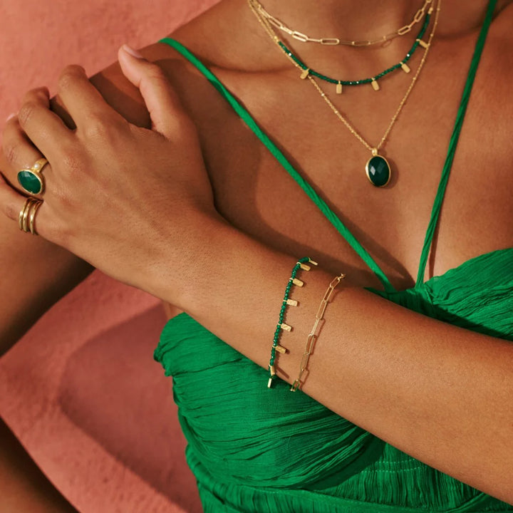 Green Onyx Bracelet | Matt 18K Yellow Gold Plate