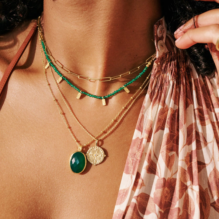 Green Onyx Choker | Matt 18K Yellow Gold Plate