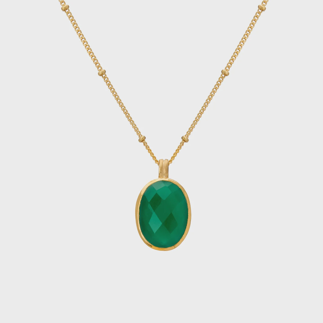 Green Onyx Pendant Necklace | Matt 18K Yellow Gold Plate