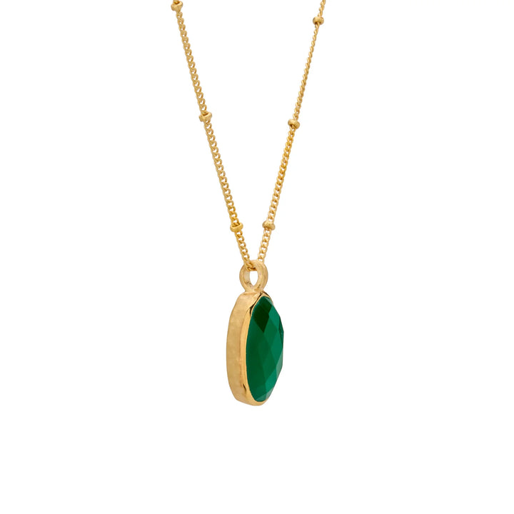 Green Onyx Pendant Necklace | Matt 18K Yellow Gold Plate
