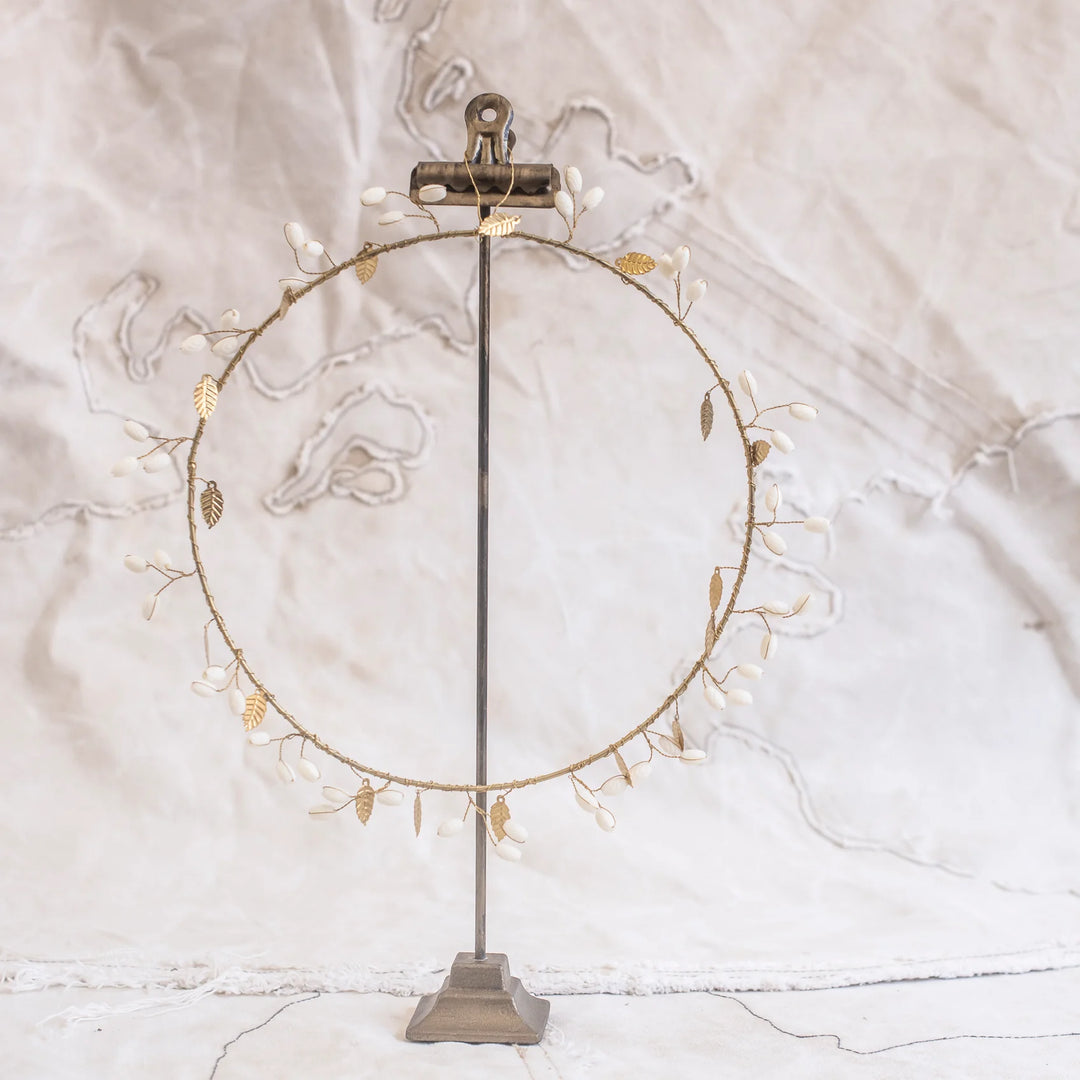 Wreath with Brass Leaves and White Branchlets | 25cm