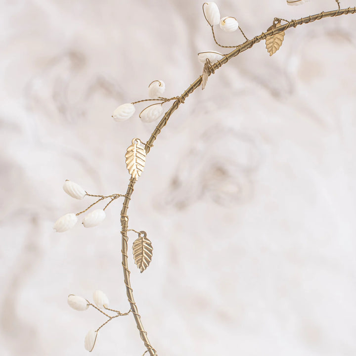 Wreath with Brass Leaves and White Branchlets | 25cm