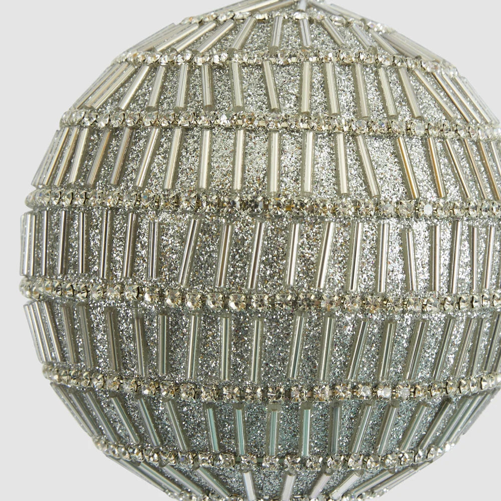 Silver Bugle Bead Bauble 10cm