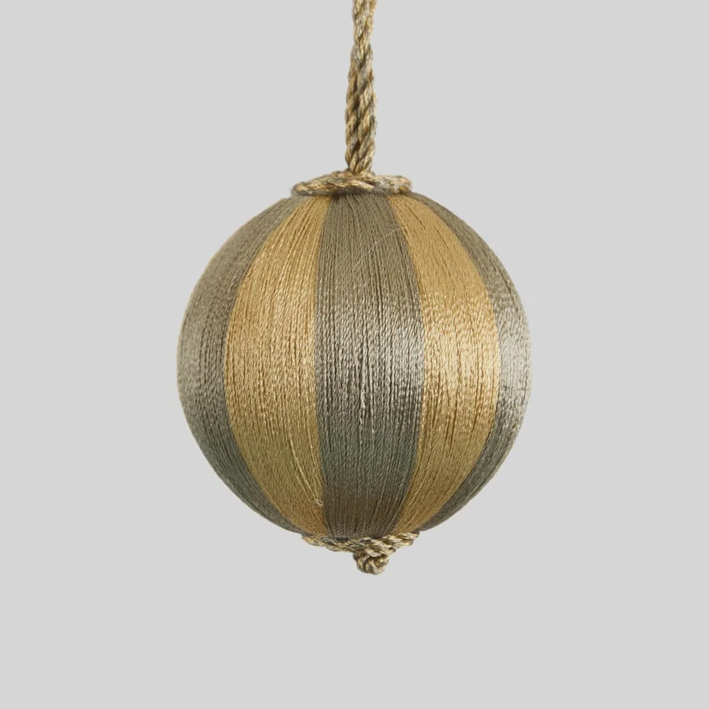 Gold Champagne Silk Stripe Bauble 8cm