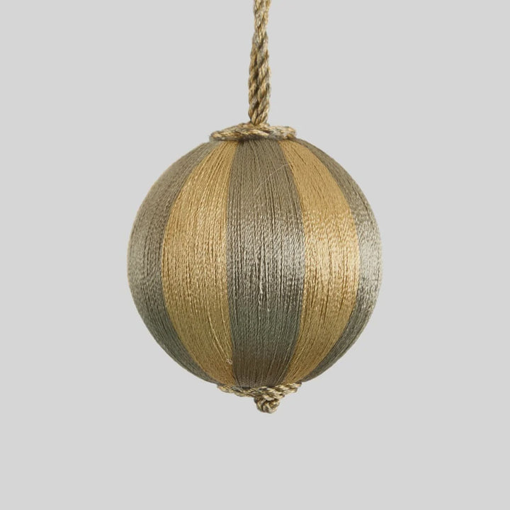 Gold Champagne Silk Stripe Bauble 8cm